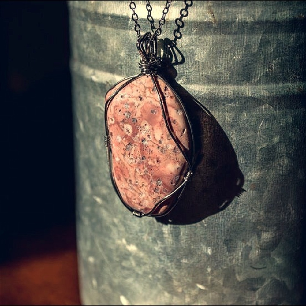 Wire-wrapped pink stone